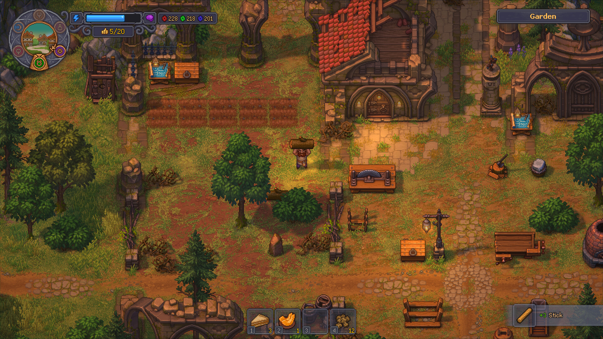 Graveyard Keeper 2 screenshot: the graveyard and the town