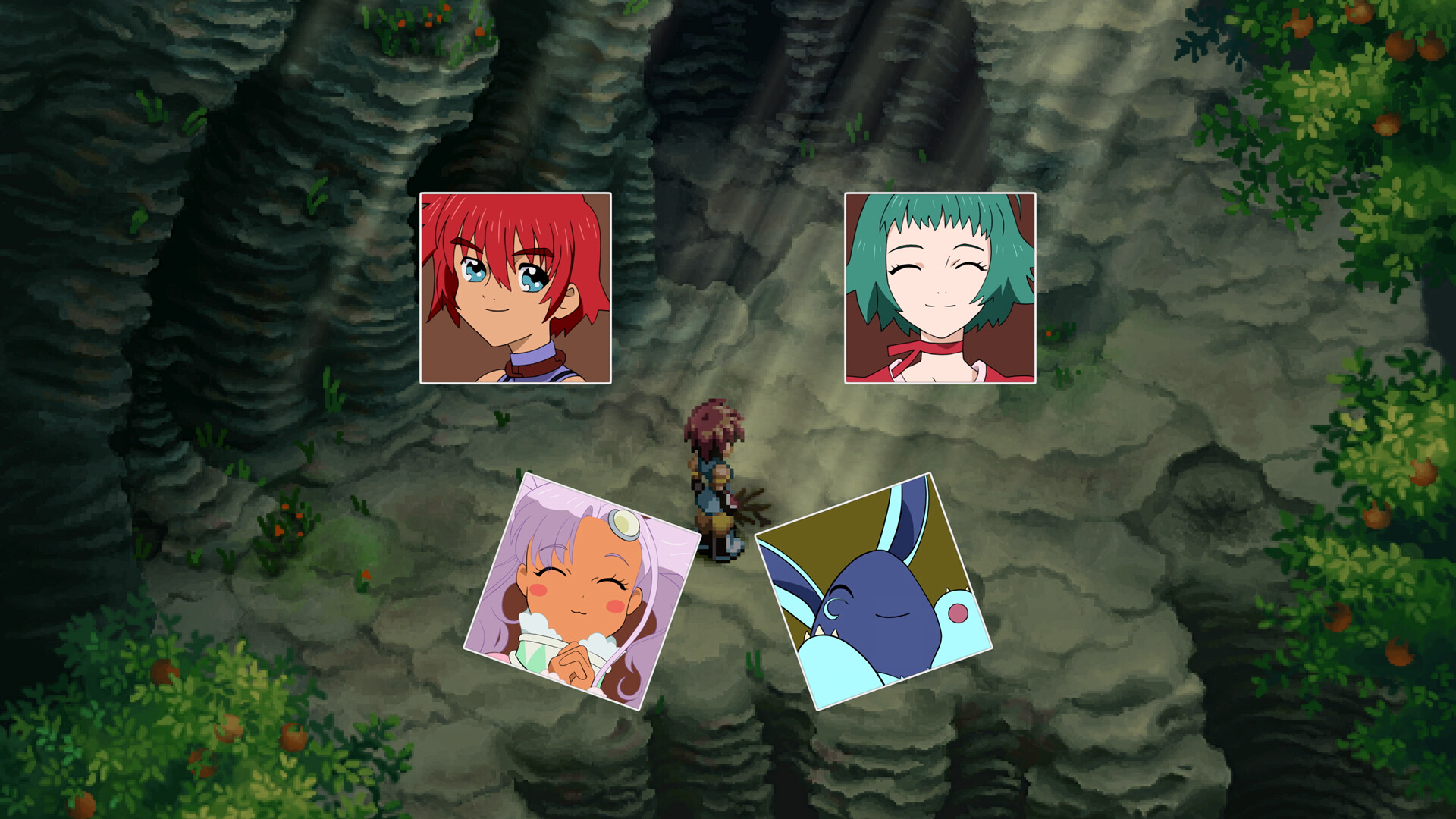 Tales of Eternia Remastered screenshot: character portraits pop up during a skit