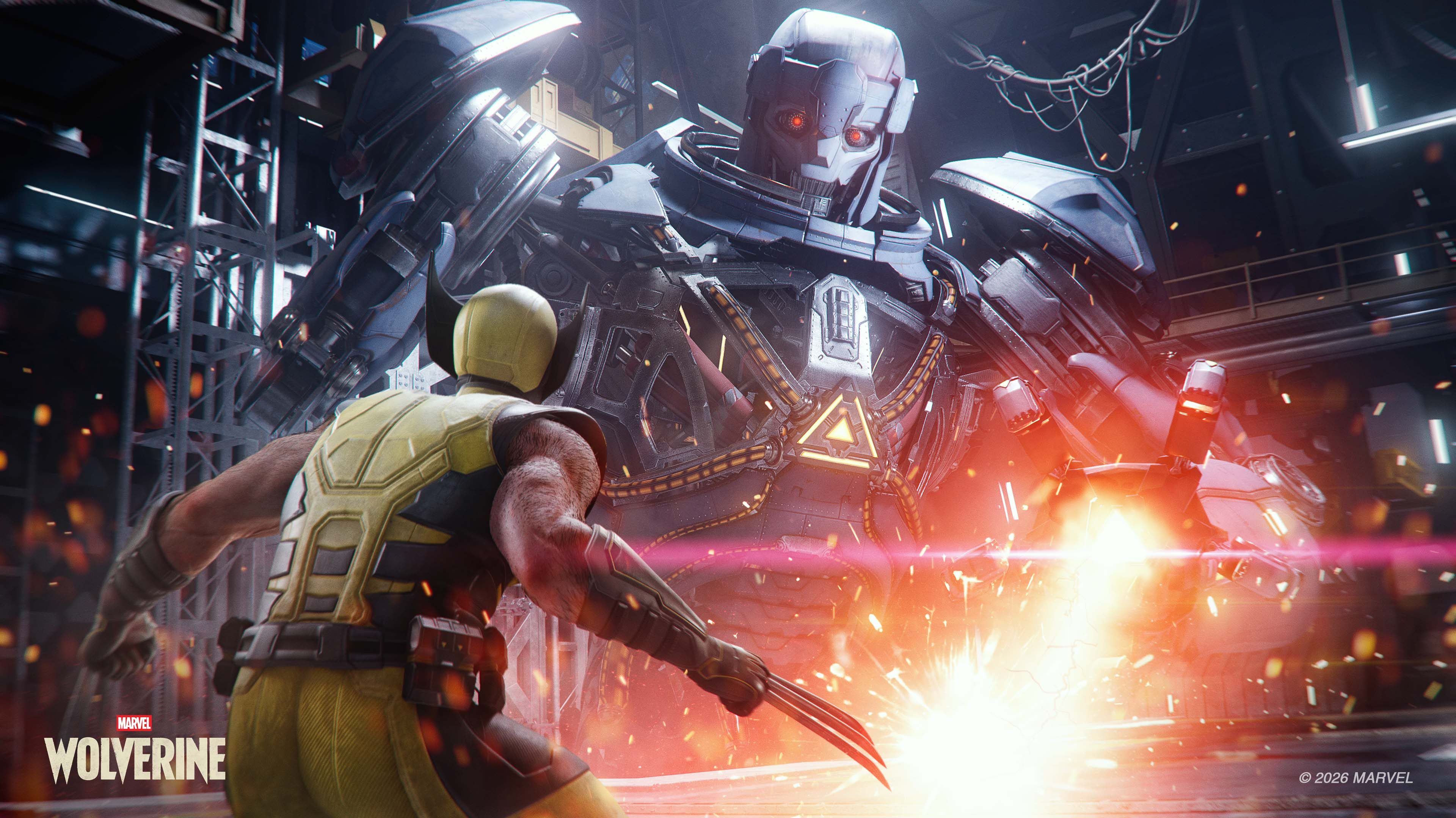 Marvel's Wolverine screenshot: Logan attacking a giant armored robot