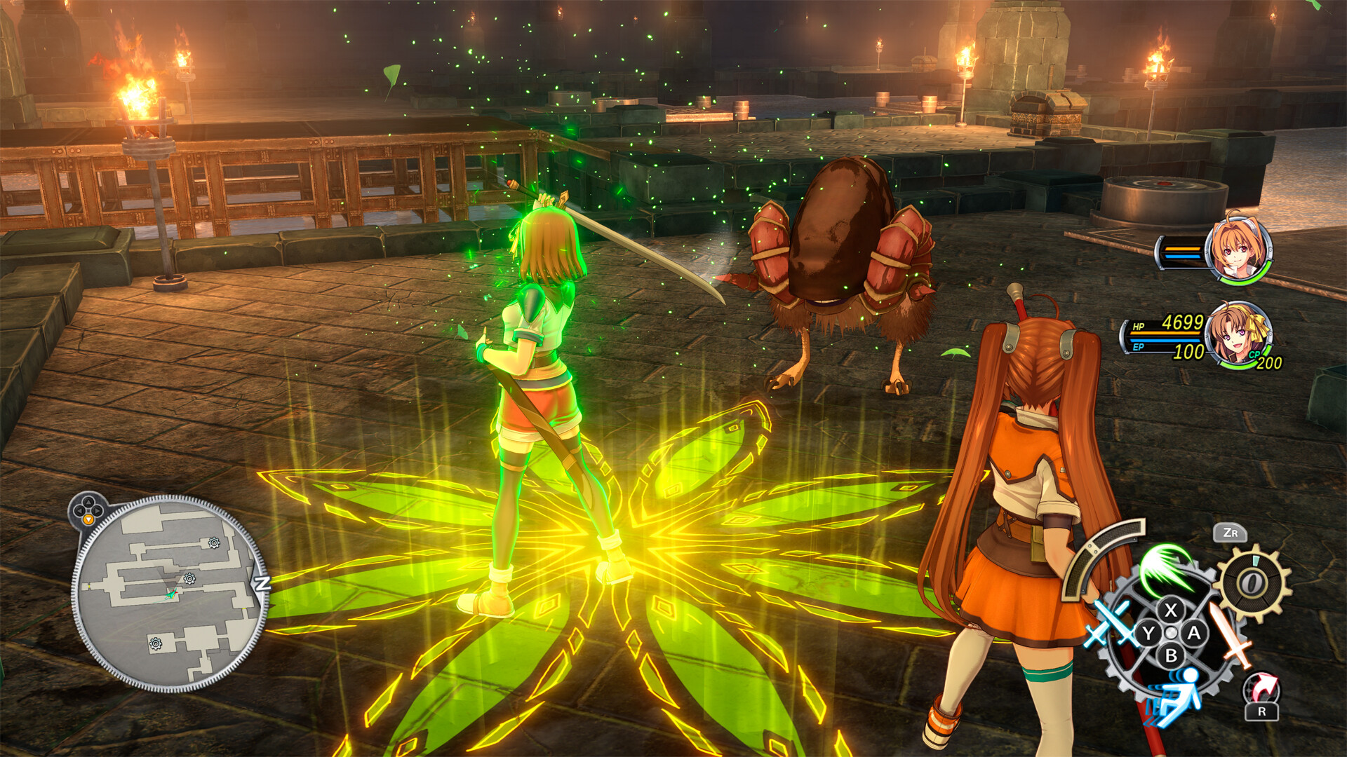 Trails in the Sky 2nd Chapter review screenshot: Estelle's party in a turn-based dungeon battle