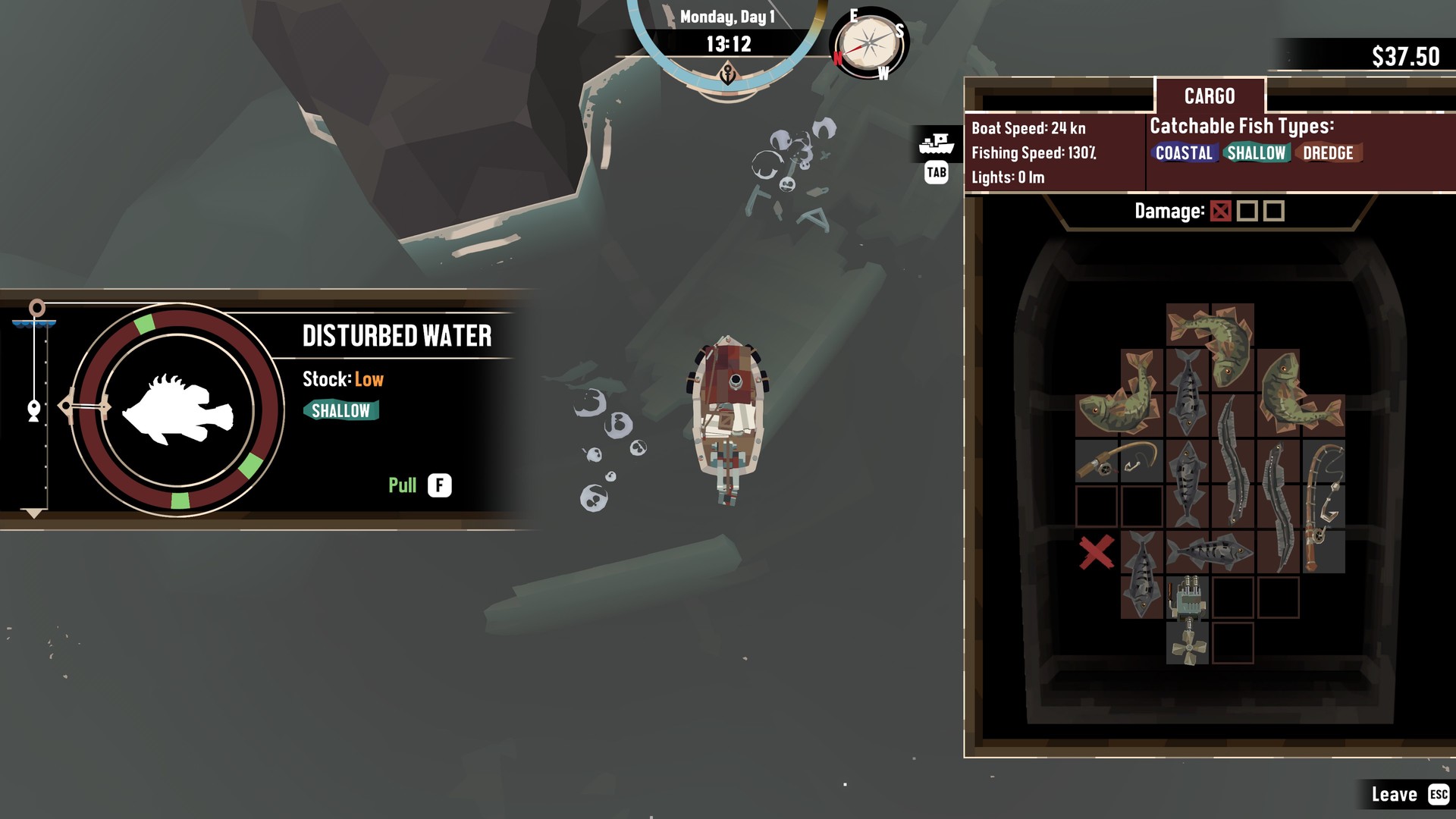 DREDGE screenshot: a fishing boat in the fog