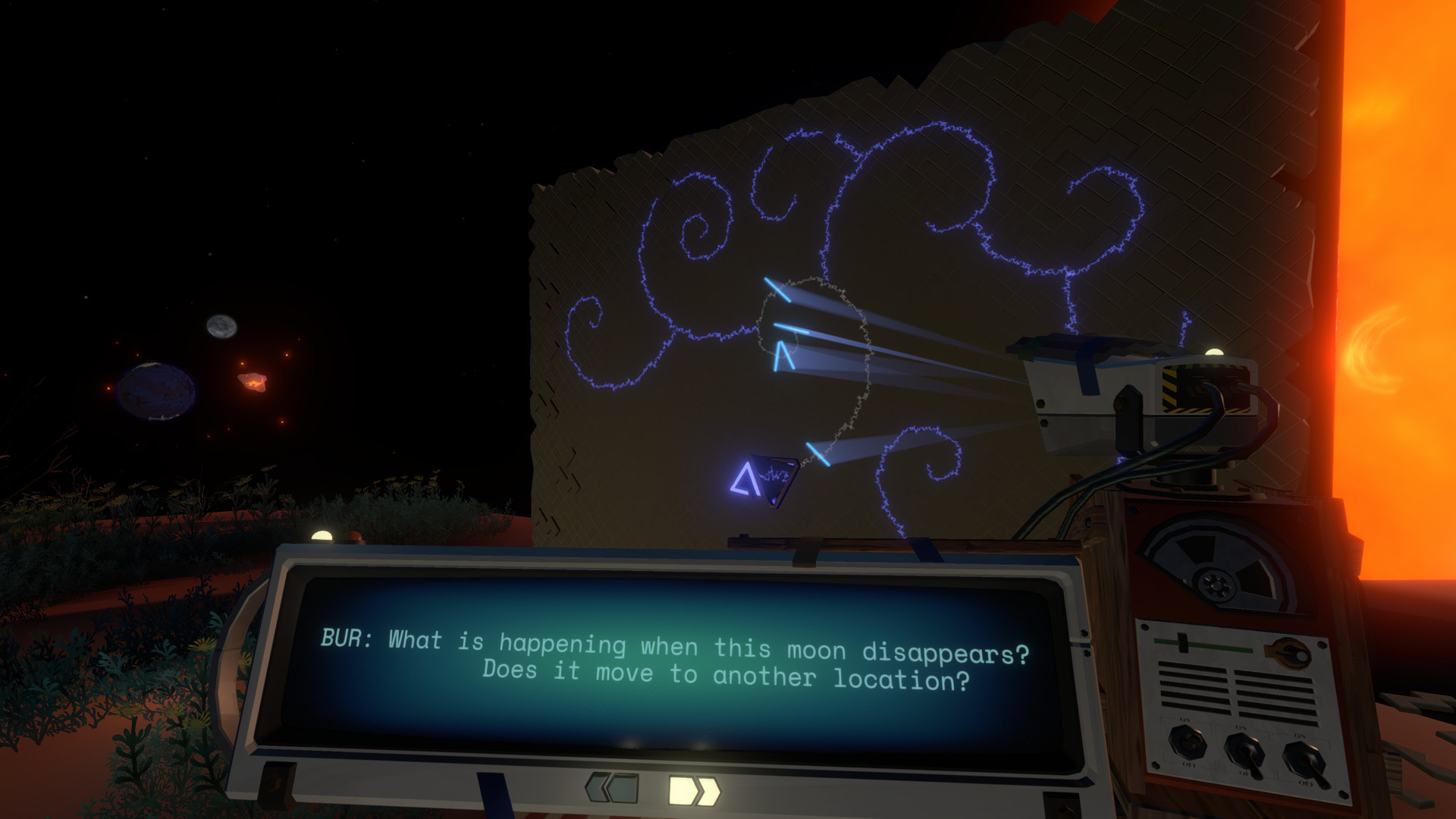 Outer Wilds screenshot: the campfire at the start of every loop