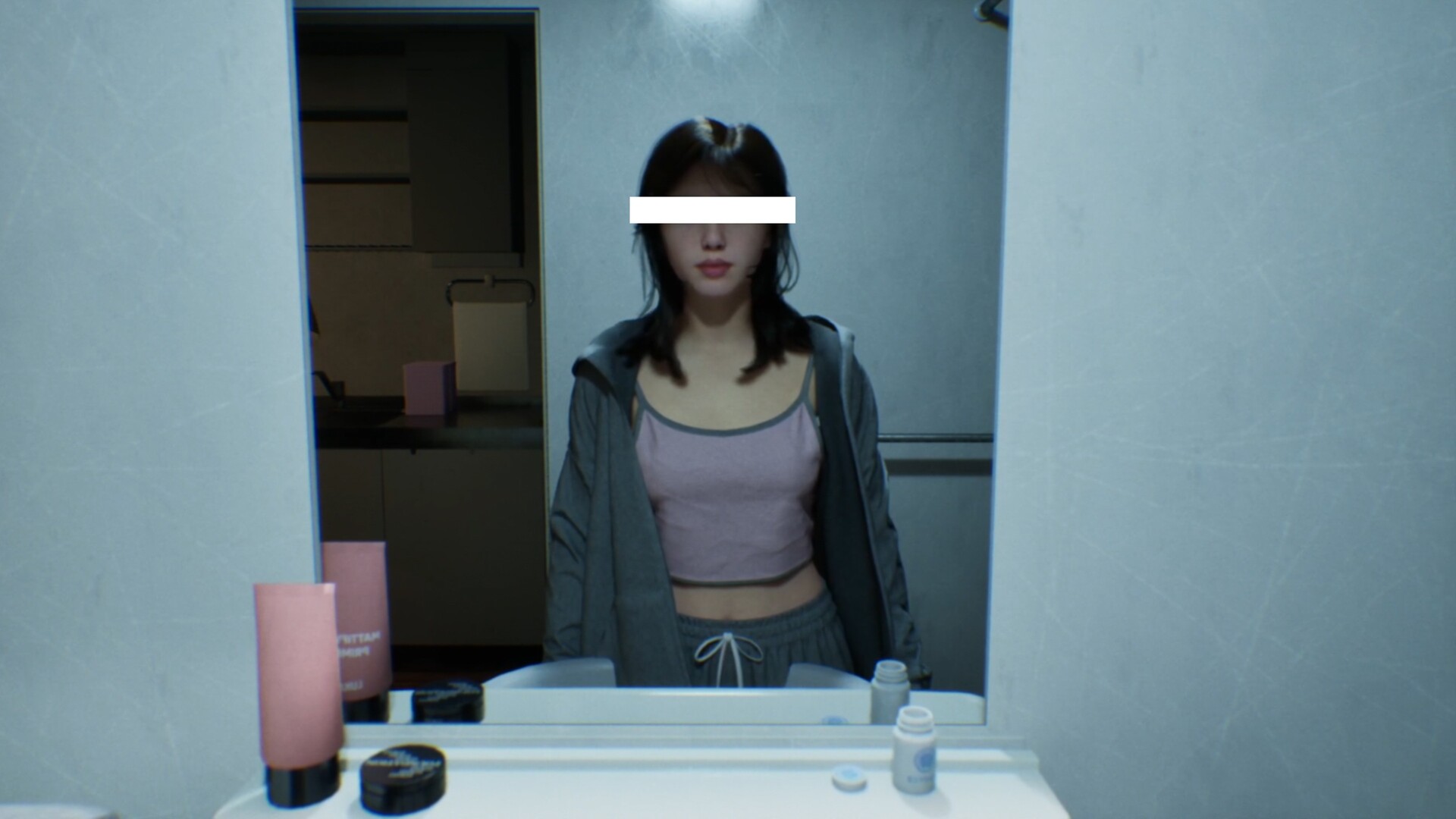 BrokenLore: DON'T LIE screenshot: Junko in her apartment bathroom mirror