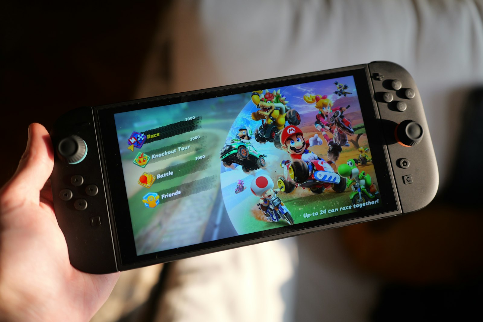 Mario Kart World on a Nintendo Switch 2 in handheld mode, a session that counts toward your play activity