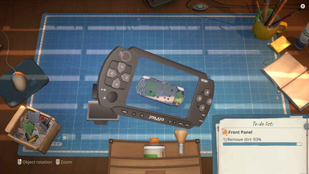 ReStory screenshot: the repair bench in a 2000s Tokyo shop