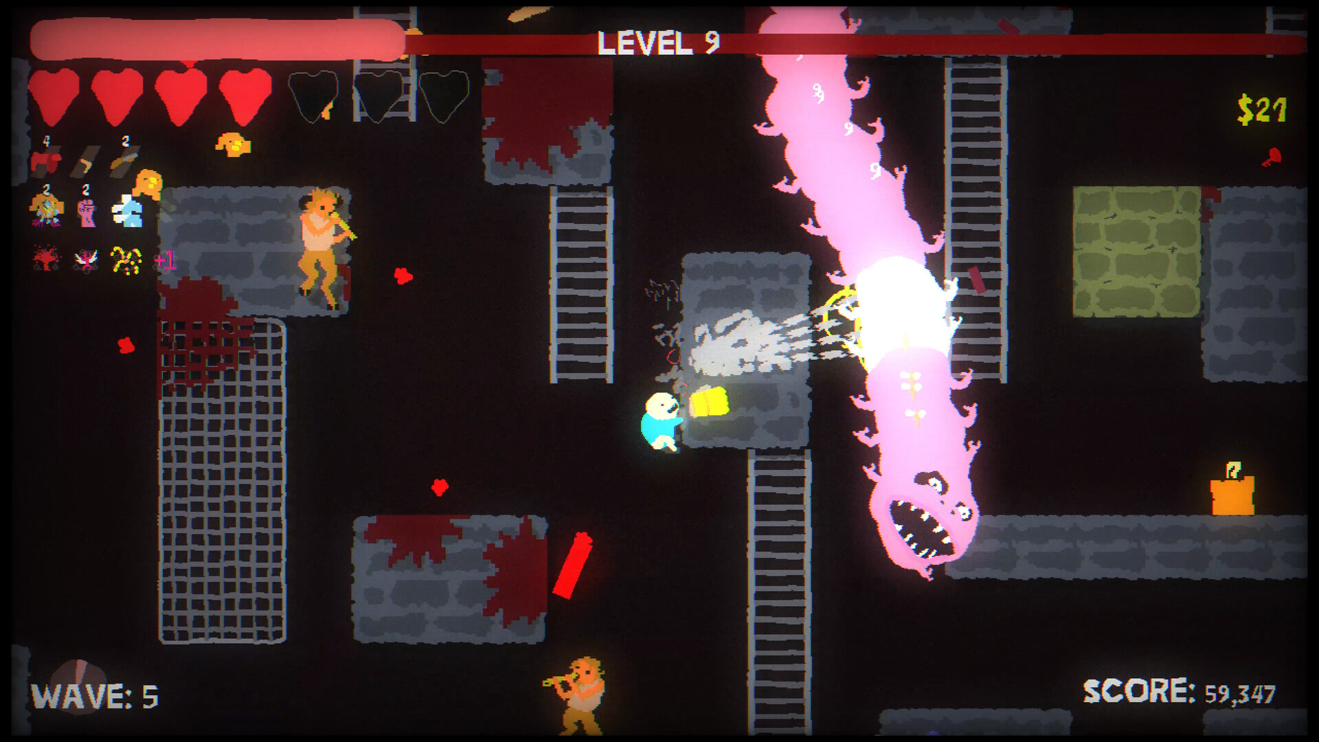 Blood Dungeon fills a platforming arena with enemies and projectiles