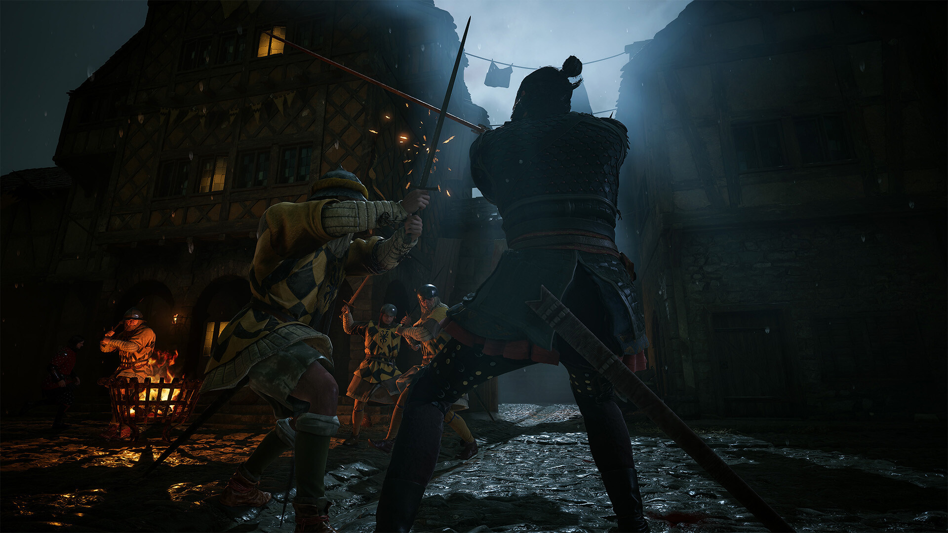 The Blood of Dawnwalker screenshot: Coen fighting guards in the streets at night