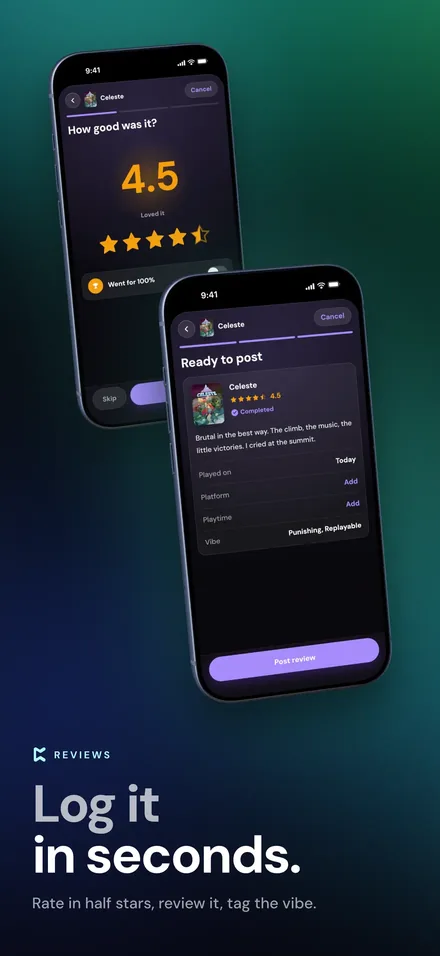 Perthro App Store screenshot: Log a game in seconds with a half-star rating and review