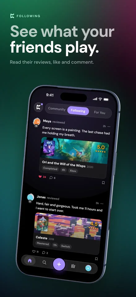 Perthro App Store screenshot: a feed of friends' reviews and play sessions