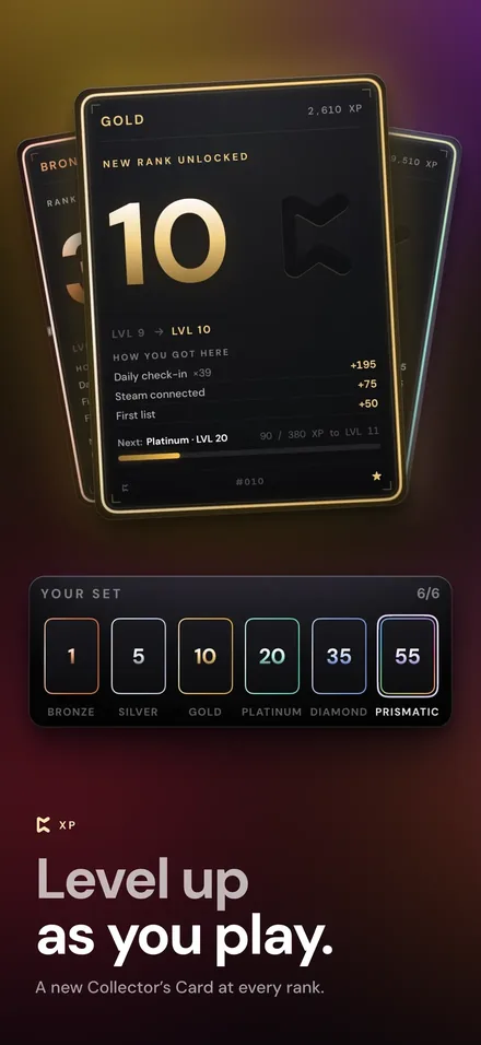 Perthro App Store screenshot: levelling up and earning Collector's Cards
