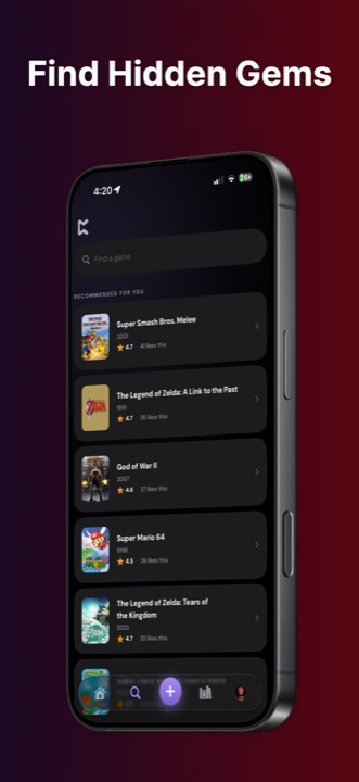 Perthro discovery screen recommending hidden-gem games to play next.